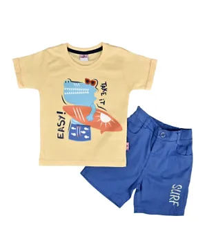 Smart Baby Dino Graphic T-Shirt & Shorts Set - Yellow