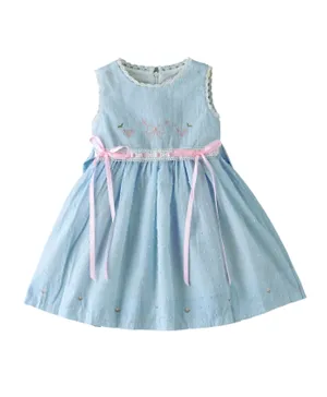 Babyqlo Cotton Dress With Embroidery and Lace - Blue