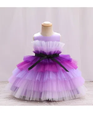 DDaniela Net Detail Ruffle Hem Dress - Purple
