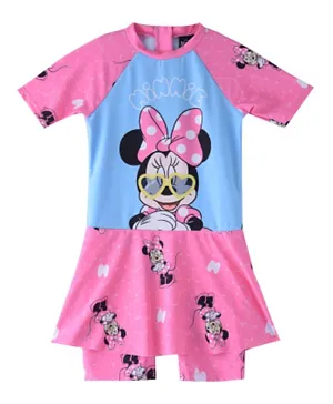 Minnie Mouse Printed Legged Swimsuit With Skirt - Pink