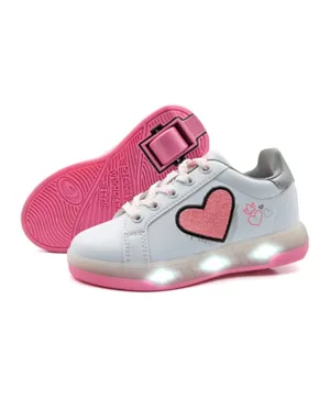 Breezy Rollers Glitter Heart LED Shoes With Wheels - White
