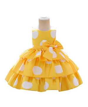 Babyqlo Playful Polka Dot Dress with Bow - Yellow
