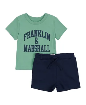 Franklin & Marshall Vintage Arch T-Shirt and Shorts Set - Green & Blue