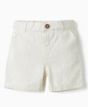 Zippy Cotton Striped Chino Shorts - Beige