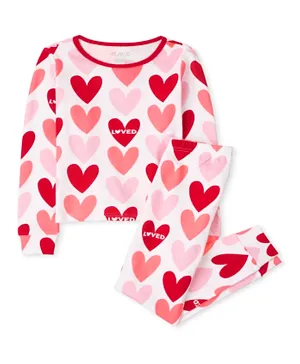 The Children's Place 2Pc Hearts Printed Nightsuit - Multicolor