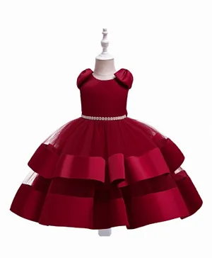 Babyqlo Big Bow Party Dress with Pearl Waistband - Red
