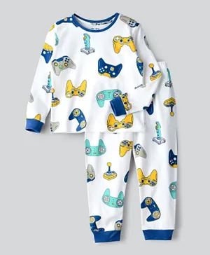 Little Story Videogame Printed Nightsuit - White