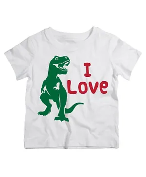 Twinkle Hands Half Sleeves I love Dinosaurs Print Cotton T-Shirt - White