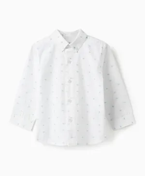 زيبي - قميص قطن مطبوع بأكمام طويلة - أبيض