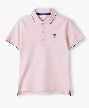 Minoti Pique Embroidered & Striped Polo Shirt - Light Pink