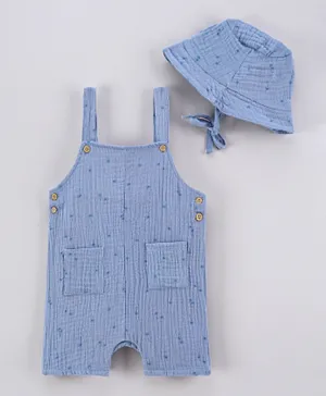 Lily and Jack Textured Fabric Dungaree And Hat Set - Blue