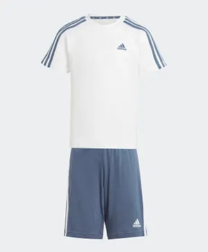 adidas Essentials 3 Stripes T-Shirt & Shorts Set - Blue & White