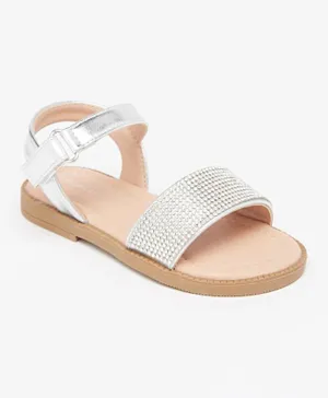 Flora Bella by ShoeExpress Stone Embellished Sandals with Hook and Loop Closure - Silver