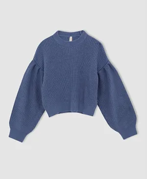 DeFacto Tricot Puffed Sleeves Sweater - Blue