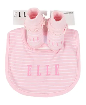 Elle Striped Bib and Booties Set - Pink