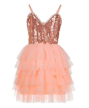 Plushbabies Sequins Tulle Party Dress - Peach