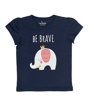 Twinkle Kids Be Brave Elephant Graphic T-Shirt - Navy