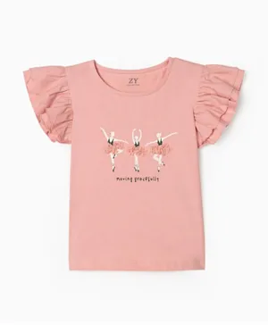 Zippy Kid Moving Gracefully Flutter Sleeves Top - Pink