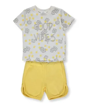 Bebetto Good Vibes T-shirt With Shorts - Grey & Yellow