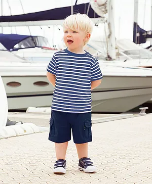 JoJo Maman Bebe Striped T-Shirt - Indigo Blue