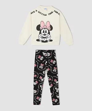 DeFacto Minnie Mouse Knitted Sweatshirt & Pants Set - Beige