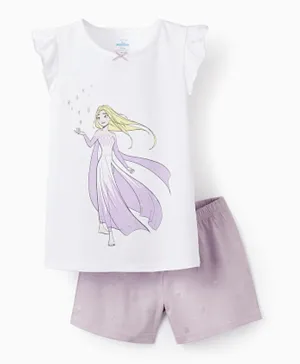 Zippy Frozen II Printed T-Shirt & Shorts Set - White & Lilac