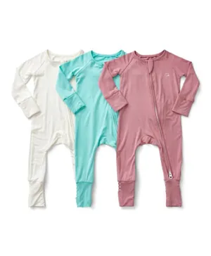 Anvi Baby 3-Pack Organic Bamboo Elephant Graphic Two-way Zipper Full Sleeves Romper - White/Sky/Pink