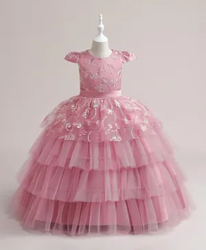 Babyqlo Embellished Pleated With Cap Sleeves Gown - Pink