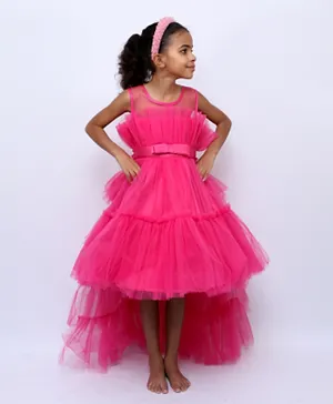 DDaniela Bow Front Ruffle Gown Dress - Pink