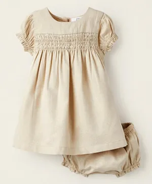 Zippy Solid Dress + Diaper with Bloomers - Golden