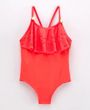 Minoti Foil Frill Swimsuit - Coral
