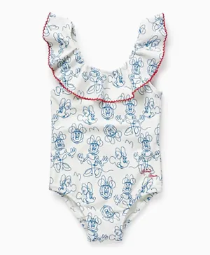 Zippy All Over Minnie Mouse Print V Cut Swimsuit - White/Blue