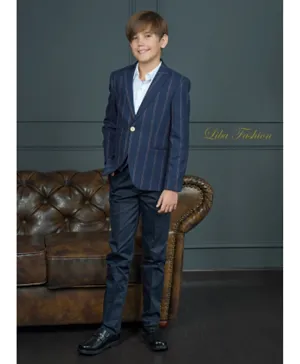 Liba Fashion Classic Elegance 3 Piece Suit with Shirt Blazer & Trousers - Blue