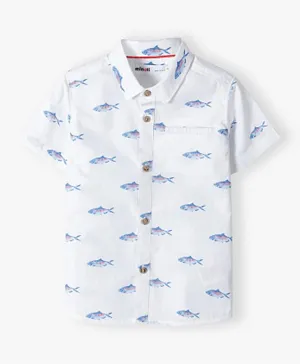Minoti Fishes Printed Grandad Shirt - White
