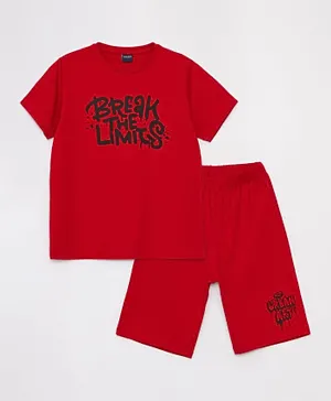 LC Waikiki Break The Limits Graphic T-shirt & Shorts Set - Red