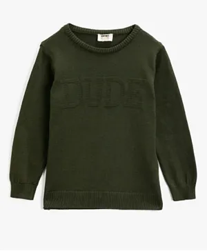 Koton Crew Neck Embossed Sweater - Green