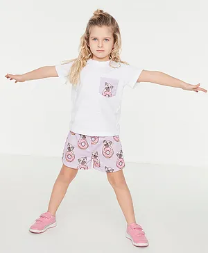 Trendyol Puppy Printed Knitted Pajamas Set - White