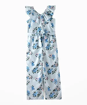 Jelliene All Over Floral Print Tie Belt Detail Ruffled Jumpsuit - Blue