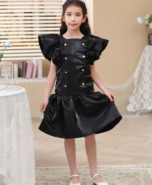 Le Crystal Form Fitted Ruffle Sleeve Party Dress - Black