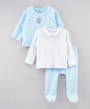 Rock a Bye Baby Bear Crest Jacket Top & Trousers Set - Baby Blue
