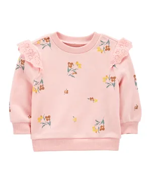 Carter's Tossed Floral Print Ruffle Pullover - Pink