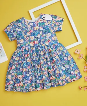 Smart Baby All Over Flower Print Tulle Dress - Blue