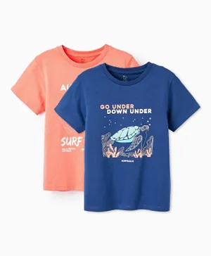 Zippy 2 Pack Cotton Surf Club Graphic T-shirts - Coral and Dark Blue