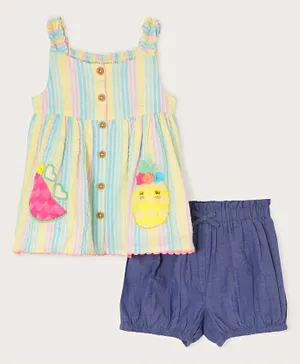 Monsoon Children Fruit Striped Top and Shorts Set - Multicolor