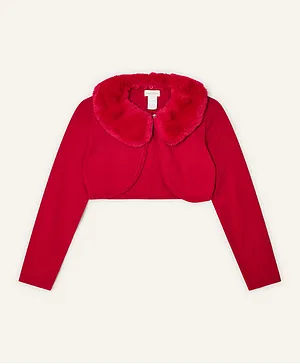 Monsoon Children Super-Soft Fur Collar Cardigan - Red