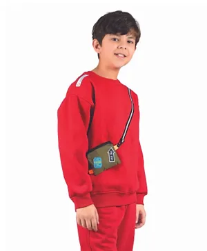 Little Kangaroos Relaxed Fit Sweatshirt With Patches & Attached Bag - Red