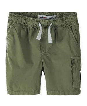 Minoti Cotton Solid Paper Touch Poplin Shorts - Olive Green