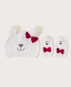 Monsoon Children Marie Bow Hat and Gloves Set - Ivory