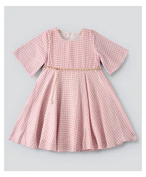 Hashqlo Checks Print Dress - Pink