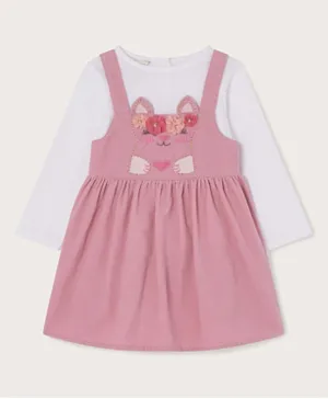 Monsoon Children Baby Corduroy Cat Pinafore and Top Dress - Pink
